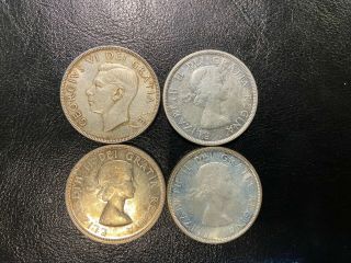 4 Canadian Silver Dollars 1952 1955 1958 1963 2