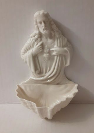 Belleek Ireland Porcelain Sacred Heart Holy Water Font Figural Jesus 4th Mark