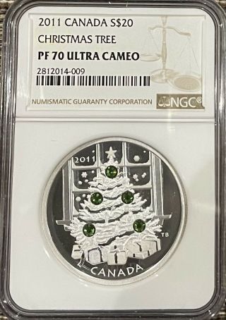 Canada 2011 S$20 Proof Silver Coin Christmas Tree Swarovski Crystals Ngc Pf70 Uc