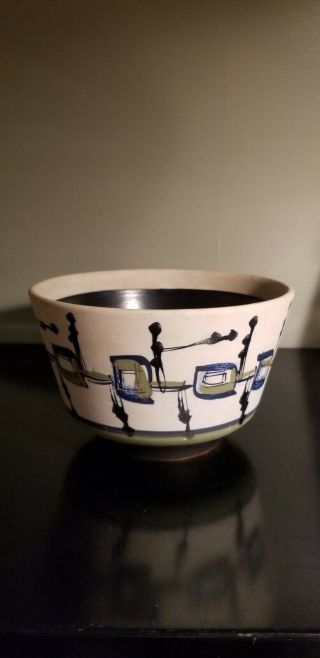 Large 8 " Vintage Mid Century Mod Harsa Pottery Bowl Israel Hand Painted Signed