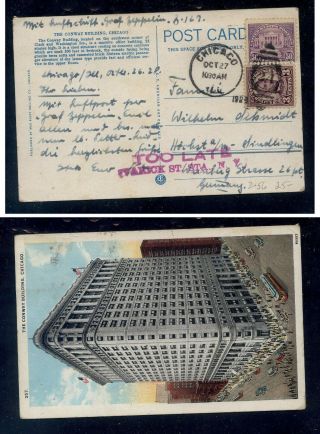 Us Post Card,  For Graf Zeppelin Flight,  Too Late Marking