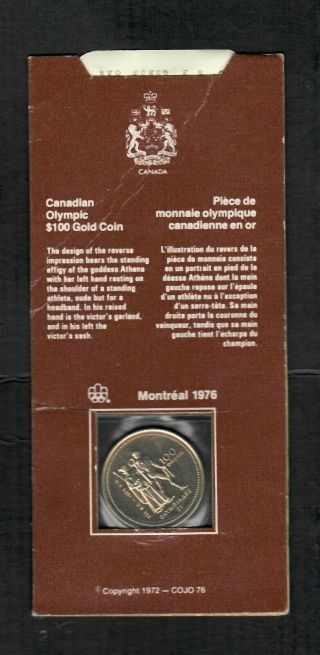 1976 Montreal Olympics $100 Gold Coin Uncirculated