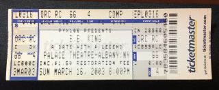 Bb King 2003 Concert Ticket Date W/ A Legend Albany Ny Palace Theatre 3 /16