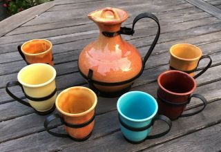 Vintage Franciscan Gladding Mcbean El Patio Multicolored Cups/ Pot Metal Handles