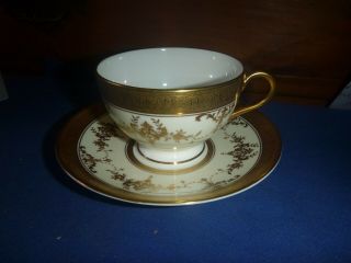 Riverton Fine Minton Bone China K227 Footed Cup & Saucer Gold Encrusted Cream