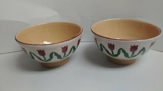 2 Rare Vintage Nicholas Mosse Pottery Retired Red Tulip 5” Cereal Bowls Ireland