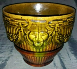 1920s Brush Mccoy Lions Head Jardinière Blended Glaze Brown Green Pottery
