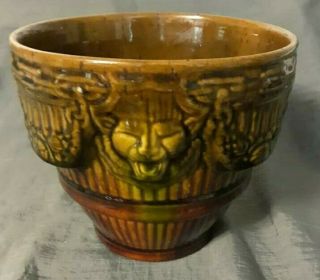 1920s Brush McCoy Lions Head Jardinière Blended Glaze Brown Green Pottery 3