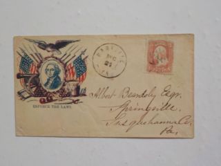 Civil War Cover Patriotic American Flags Cannon Enforce The Laws Stamps Cancel