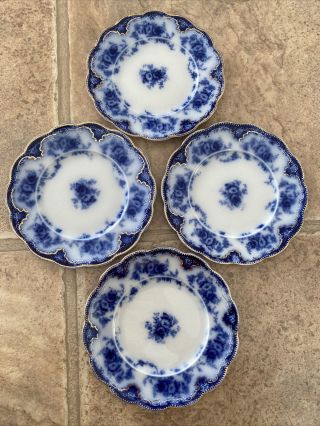 Set Of 3 Antique W.  H.  Grindley Florida Pattern Flow Blue Side Or Salad Plates