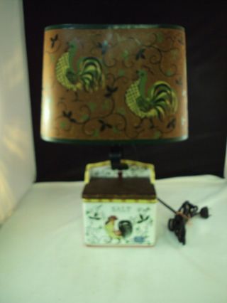 Vintage Early Provincial Py Rooster & Roses Salt Box Hanging Lamp W/shade Z