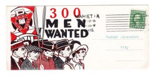 1c Wash - Y.  M.  C.  A.  Illustrated Advertising Postcard - Bicolor - 300 Men Wanted
