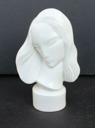Vtg Mcm California Ca Pottery - White Abstract Stamped Gw Girl Face Figurine