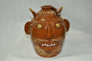 Folk Art Pottery Devil Face Jug By Albert Hodge Newton Catawba Nc