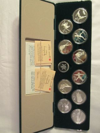 Canada 1988 Calgary Winter Olympic Silver Coin Set 10 Coins w/ box & 2