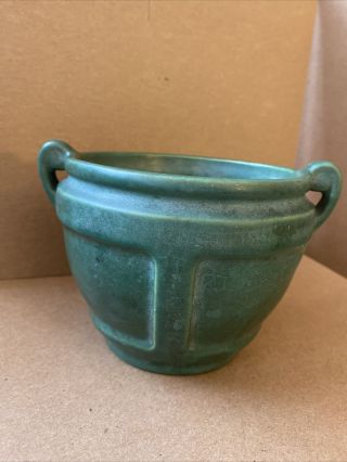 Antique Roseville Matt Color Green Arts & Crafts 3 1/2” Handled Pottery Vase