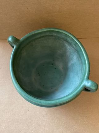 Antique Roseville Matt Color Green Arts & Crafts 3 1/2” Handled Pottery Vase 2