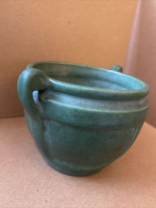 Antique Roseville Matt Color Green Arts & Crafts 3 1/2” Handled Pottery Vase 3