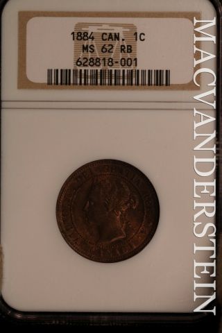 Canada: 1884 One Large Cent - Ngc Ms 62 Rb - Brilliant Uncirculated Slm631