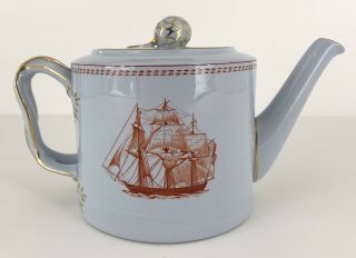 Spode Trade Winds Red Gold Trim Teapot & Lid 4 Cup Ships Salem England