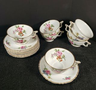 Vintage Set Of 7 Haviland Limoge France Chantilly Pedestal Tea Cups And Saucers