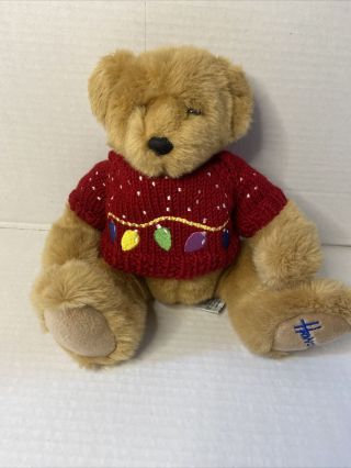 Harrods Knightsbridge Plush Teddy Bear W/ Snow Dots Holiday Lights Red Sweater