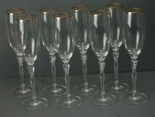 8 Royal Doulton Oxford Gold Rimmed Champagne Glasses