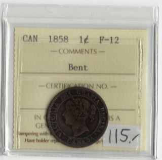Canada Key Date 1858 Large Cent Iccs Certified F - 12 Xuv 722 Bent