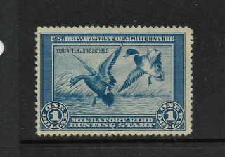 Us Scott Rw1 No Gum 1934 First Duck Stamp $1 Blue Mallards Alighting F/vf