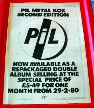 Pil/public Image Ltd Metal Box Vintage Orig 1980 Press/mag Advert Poster - Size