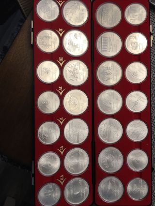 1976 $5 & $10 Montreal Canada Olympics Silver 28 Coin Set In Case 30.  35 Ozt
