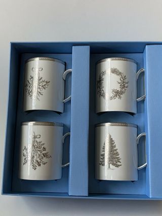 Wedgwood Winter White Set 4 Coffee Tea Cups Mugs Box Xmas Silver 40032853