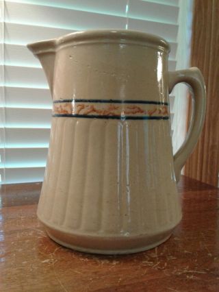 Vintage Red Wing Pottery Gray Line Sponge Band Water/milk Pitcher 7 3/4 " High