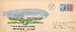 Crosby Naval 8/22/34,  U.  S.  S.  Macon Over Seattle,  Wa.  On 10 Envelope [120120436]