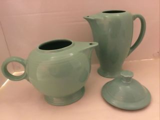 Vintage Fiesta Green Glaze " Teapot " & " Lid " With Matching " Coffee Pot "