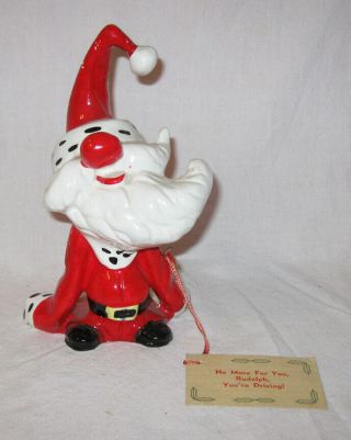 1960s Kreiss Psycho Ceramic Christmas Figurine Santa Drunk Your Driving Rudolph