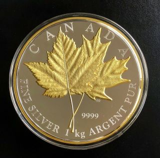Canada 2013 - 1 Kilogram Pure Silver Coin $250 Maple Leaf Forever - Gold Plated