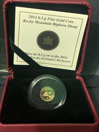 Canada 2014 25 - Cents Rocky Mountain Bighorn Sheep 0.  5g 99.  99 Pure Gold