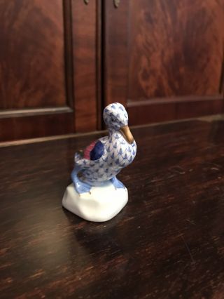 Herend Porcelain Blue Fishnet Duck Figurine