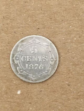 Canada Newfoundland Queen Victoria 5 Cents Silver Nickel 1876 About Fine Scratch