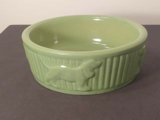 Vintage Robinson Ransbottom Pottery Roseville Dog Bowl Green Dish