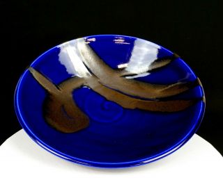 Matthew Patton Signed Nw Studio Art Pottery Cobalt Gold 13 5/8 " Bowl 1988