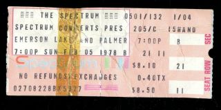 Vintage 1978 Emerson Lake & Palmer Concert Ticket Stub Spectrum Phila 2/5/78