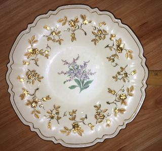 Meissen Porcelain Gold Encrusted Hand Painted Violet Floral Bowl 12”