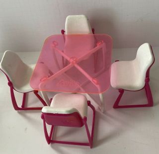 Vtg Mattel Barbie Doll Pink Kitchen Table 4 Chairs Set House Furniture