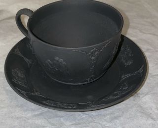 Wedgwood Black Basalt Cup And Saucer W Classical Figures Rare
