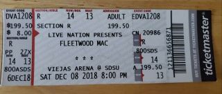 Fleetwood Mac Concert Ticket 2018 San Diego
