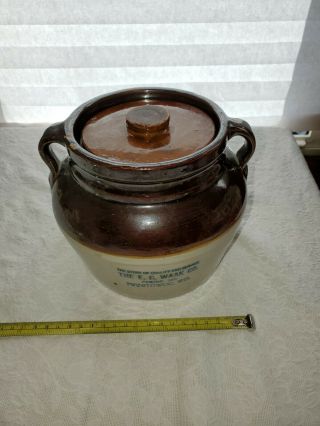 Vintage Red Wing Stoneware Bean Pot Crock w/ Lid Advertising Manitowoc WI 3