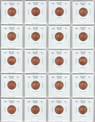 Canada 20 X 1965 Type 1 One Sbp5 Rare Pointed 5 Bu Red Pennies