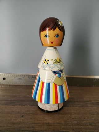 Vintage Hand Painted Wood Girl Doll 7.  25  T